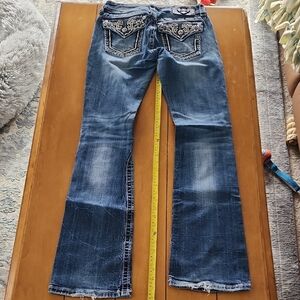 Miss Me Dark Blue Flare Jeans with Embellished Pockets